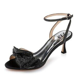 FYS Women Cute Rhinestones Bow Peep Toe Low Kitten Heel Ankle Strap Sandals